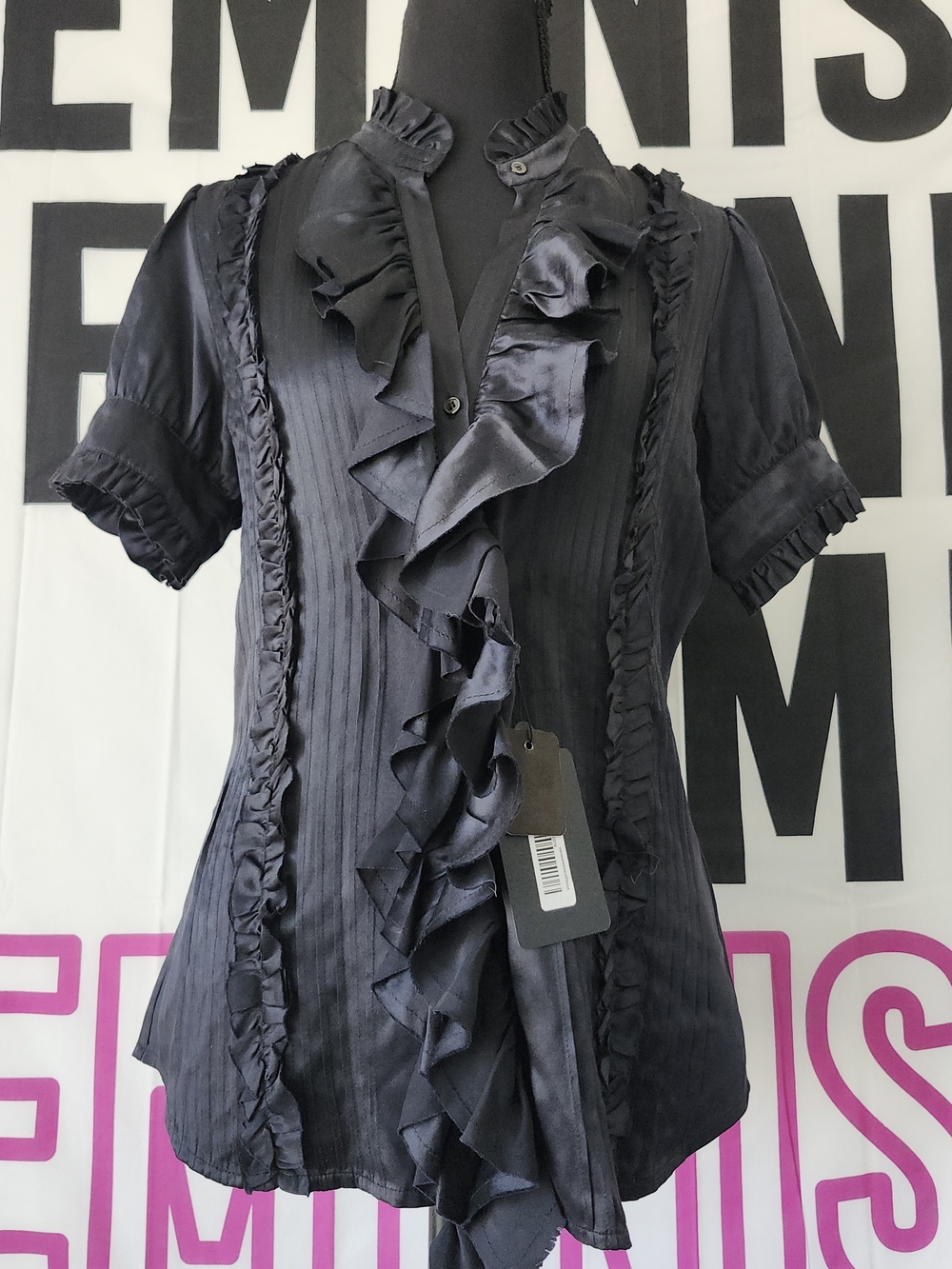 Joie SILK Black Ruffled Pintuck Blouse